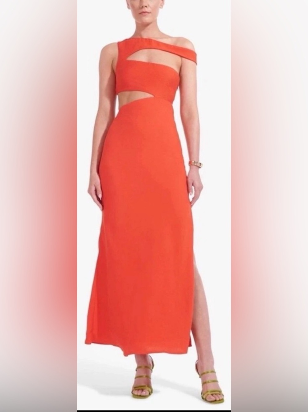 NEW STAUD Prismatic red cutout Asymmetrical Ribbed Maxi Dress sz 0